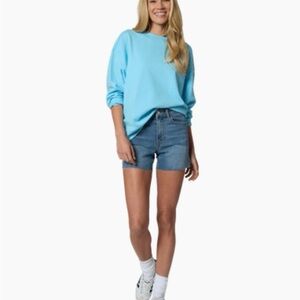 Blue Sweatshirt and Denim Shorts